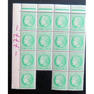 FRANCE : feuille de 15 timbres neufs de CERES de Mazelin 2 Francs vert 1946