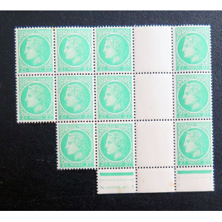 FRANCE : feuille de 11 timbres neufs de CERES de Mazelin 2 Francs vert 1946
