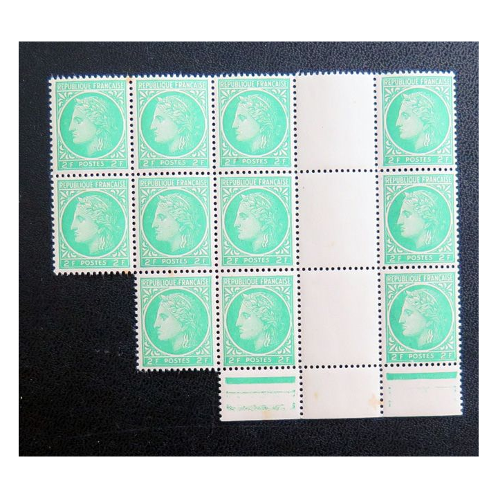 FRANCE : feuille de 11 timbres neufs de CERES de Mazelin 2 Francs vert 1946
