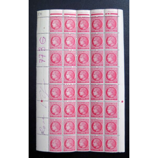 FRANCE : feuille de  40 timbres neufs de CERES de Mazelin 1 Franc rouge 1945