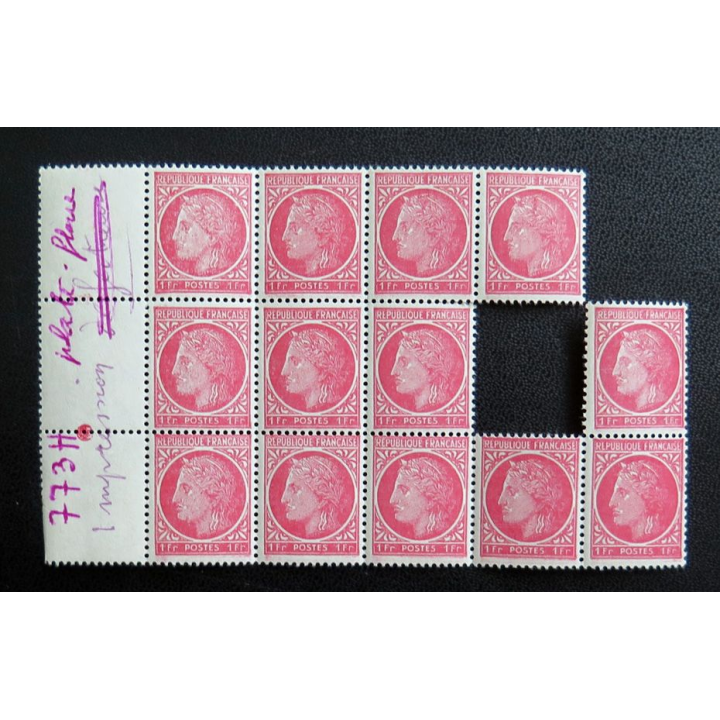 FRANCE : feuille de  40 timbres neufs de CERES de Mazelin 1 Franc rouge 1945