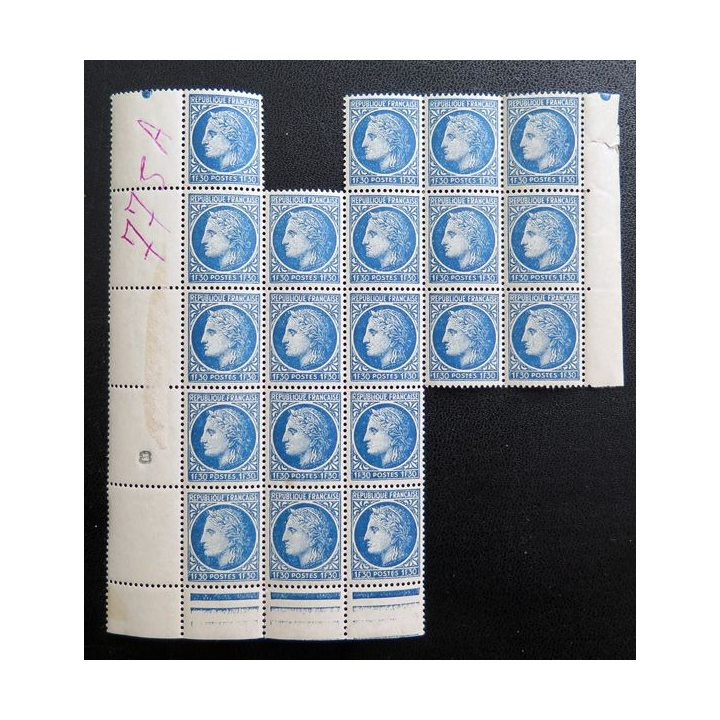 FRANCE : feuille de 20 timbres neufs de CERES de Mazelin 1,30 F bleu 1947