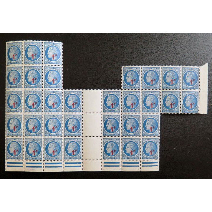 FRANCE : feuille de 38 timbres neufs de CERES de Mazelin 1F + 1,30 F bleu 1947