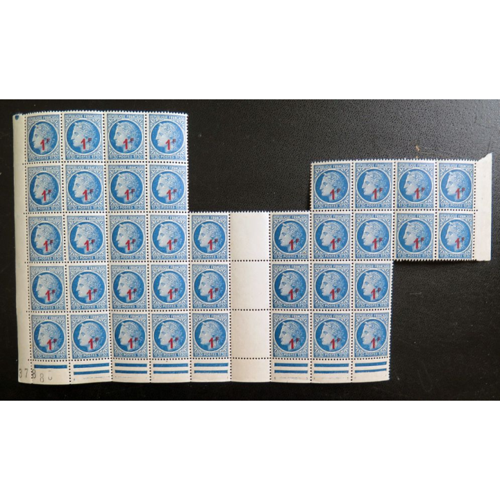 FRANCE : feuille de 38 timbres neufs de CERES de Mazelin 1F + 1,30 F bleu 1947