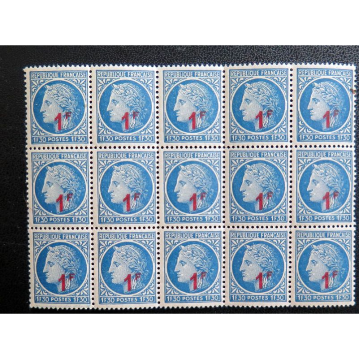 FRANCE : feuille de 15 timbres neufs de CERES de Mazelin 1F + 1,30 F bleu 1947