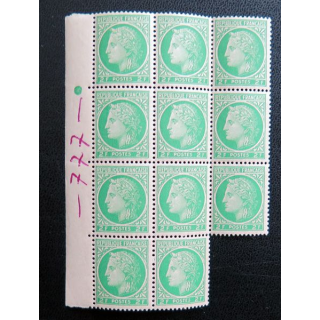 FRANCE : feuille de 11 timbres neufs de CERES de Mazelin 2 Francs vert jaune 1946