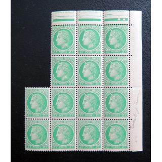 FRANCE : feuille de 14 timbres neufs de CERES de Mazelin 2 Francs vert jaune 1946