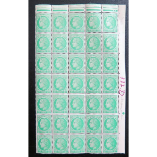 FRANCE : feuille de 35 timbres neufs de CERES de Mazelin 2 Francs vert jaune 1946