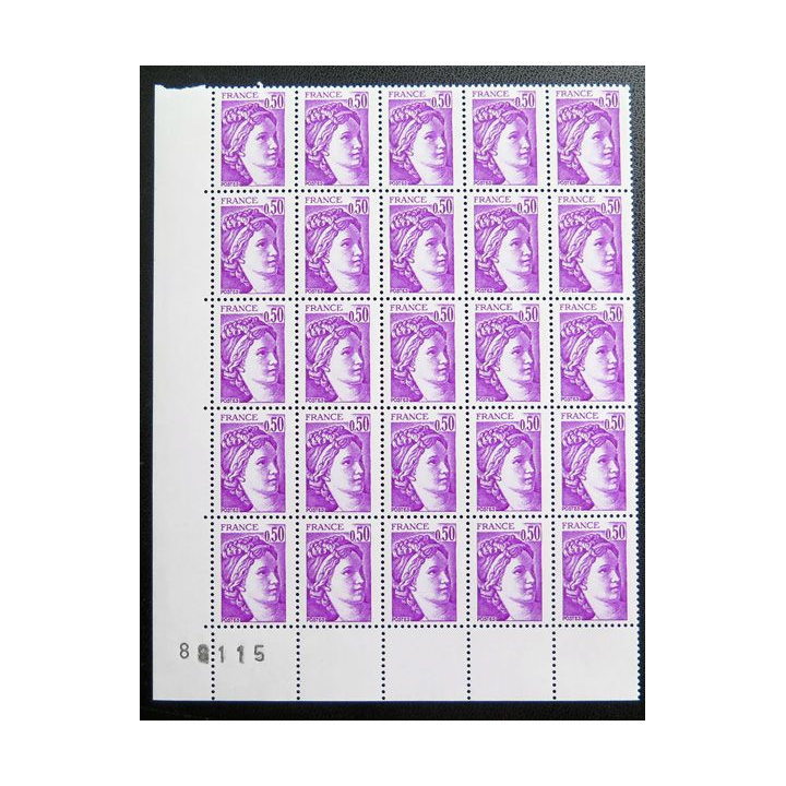 FRANCE : feuille de 25 timbres neufs de Sabine de Gandon 0,50 F violet 1978