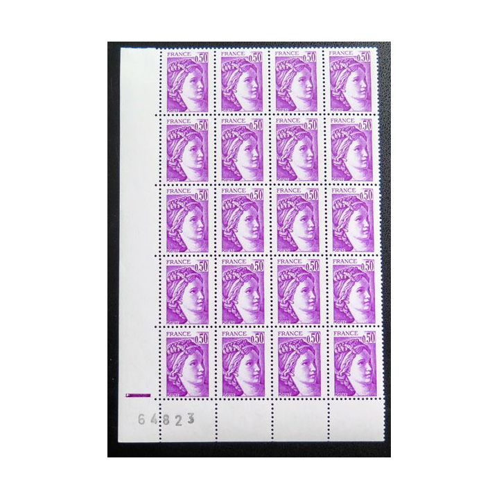 FRANCE : feuille de 20 timbres neufs de Sabine de Gandon 0,50 F violet 1978