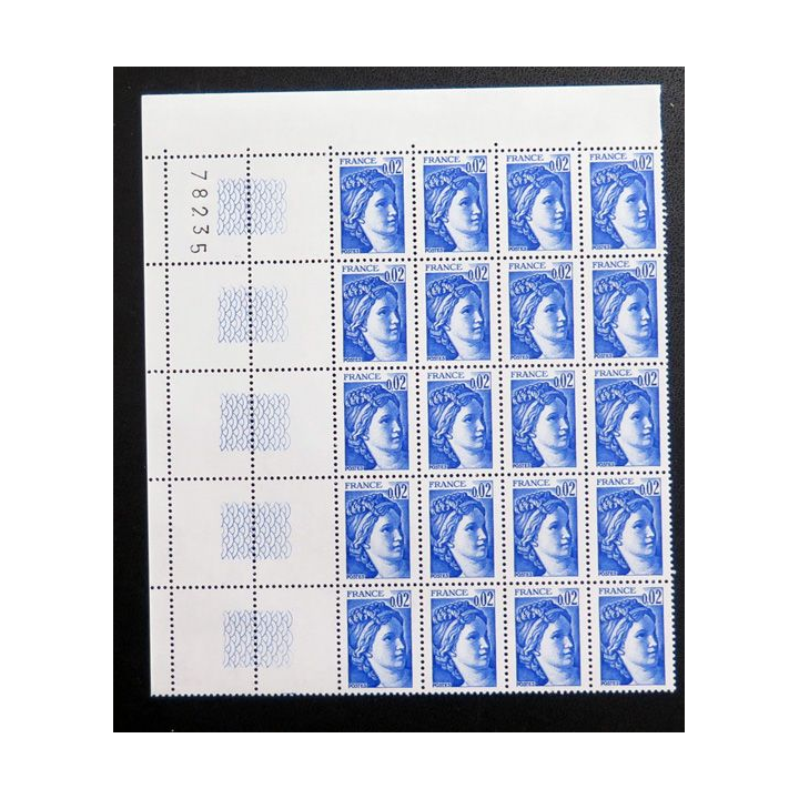 FRANCE : feuille de 20 timbres neufs de Sabine de Gandon 0,02 Bleu violet 1978