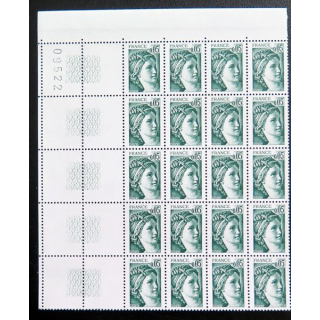 FRANCE : feuille de 20 timbres neufs de Sabine de Gandon 0,05 Vert Noir 1978