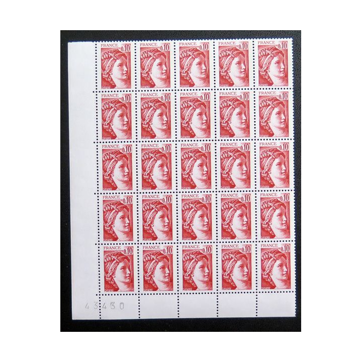 FRANCE : feuille de 25 timbres neufs de Sabine de Gandon 0,10 F Rouge brun 1978
