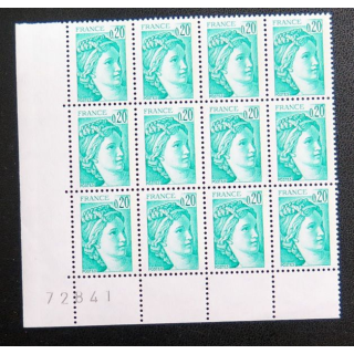 FRANCE : feuille de 12 timbres neufs de Sabine de Gandon 0,20 F Emeraude 1978