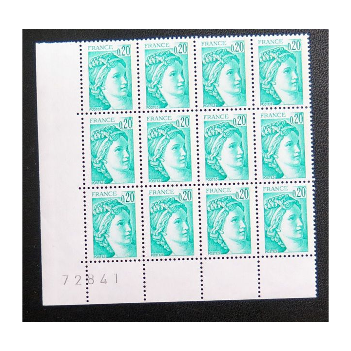 FRANCE : feuille de 12 timbres neufs de Sabine de Gandon 0,20 F Emeraude 1978