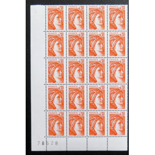 FRANCE : feuille de 20 timbres neufs de Sabine de Gandon 0,30 F Orange 1978