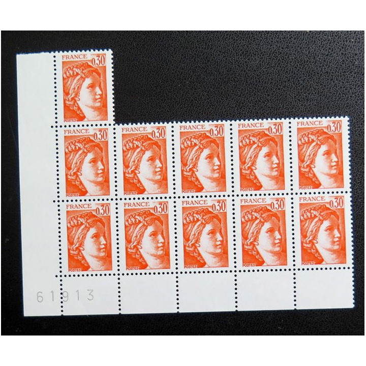FRANCE : feuille de 11 timbres neufs de Sabine de Gandon 0,30 F Orange 1978