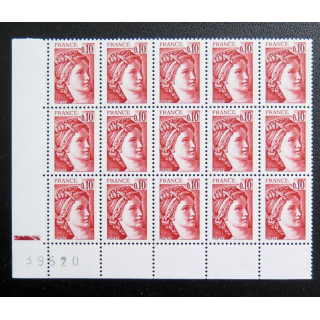 FRANCE : feuille de 15 timbres neufs de Sabine de Gandon 0,10 F Rouge brun 1978