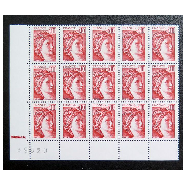 FRANCE : feuille de 15 timbres neufs de Sabine de Gandon 0,10 F Rouge brun 1978