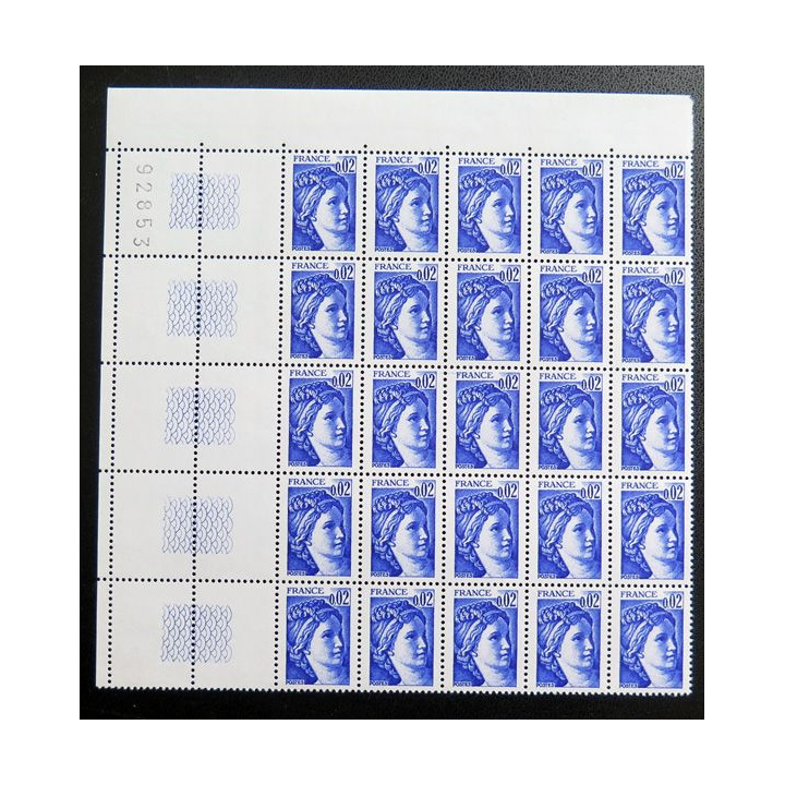FRANCE : feuille de 25 timbres neufs de Sabine de Gandon 0,02 F Bleu violet 1978