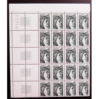 FRANCE : feuille de 20 timbres neufs de Sabine de Gandon 0,05 F Vert Noir 1978