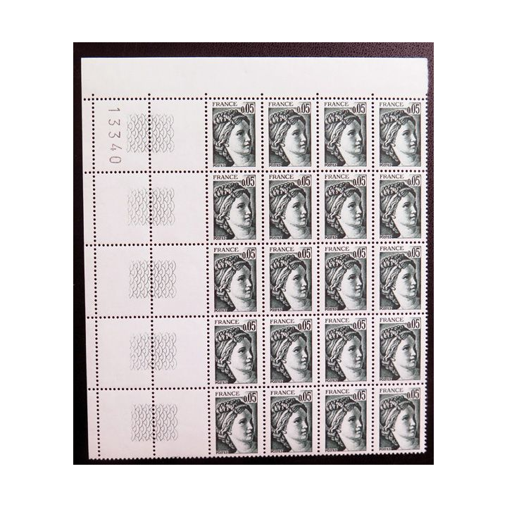FRANCE : feuille de 20 timbres neufs de Sabine de Gandon 0,05 F Vert Noir 1978