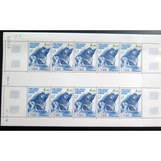 TERRES AUSTRALES ET ANTARTIQUES FRANÇAISES : Planche de 10 timbres Otarie 4 F