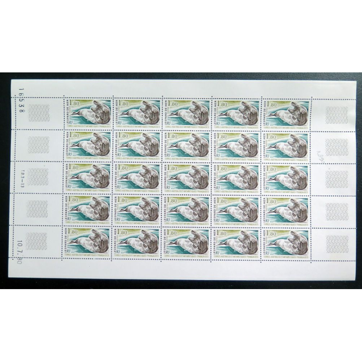 TERRES AUSTRALES ET ANTARTIQUES FRANÇAISES : Planche de 25 timbres Léopard de mer 1,80 F