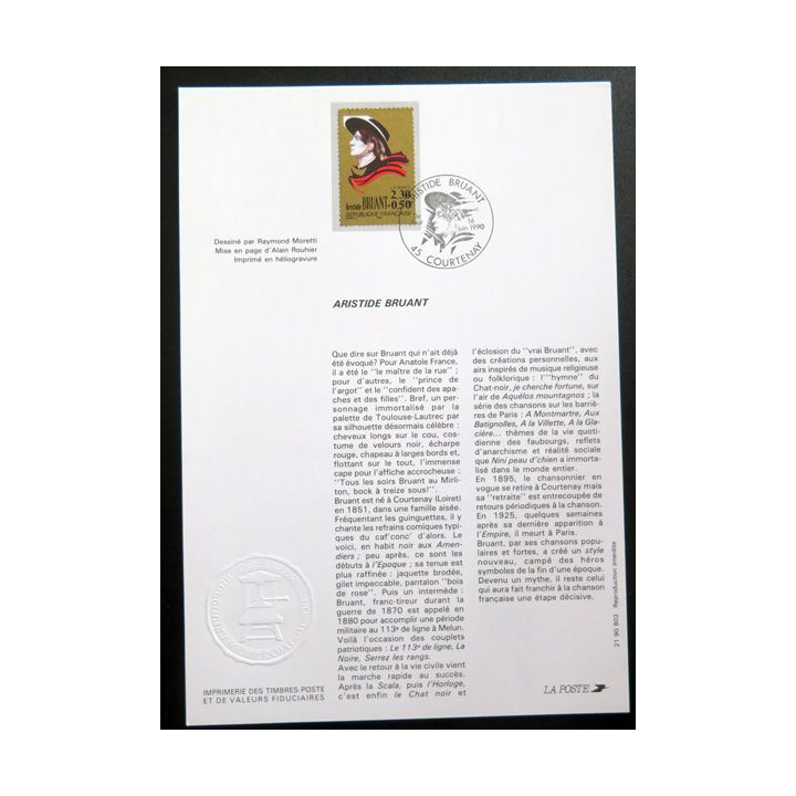 Carte imprimerie des timbres poste et de valeurs fiduciaires Aristide Bruant 2,30 + 0,50 F