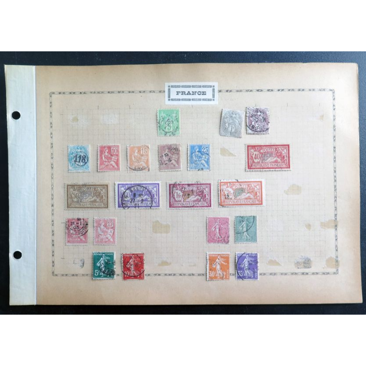 FRANCE : feuille de 21 timbres oblitérés sur charnière année 1900 - 1925