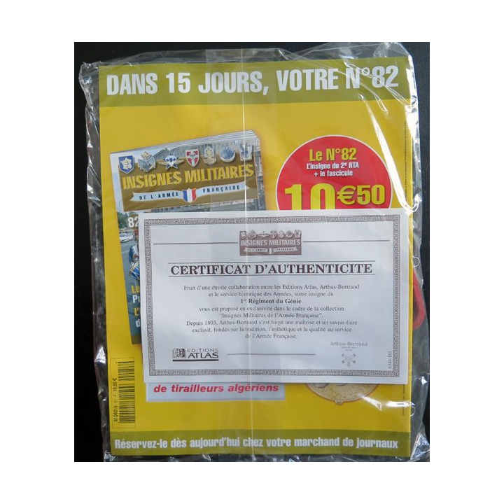 1° RG : insigne du 1° régiment du génie de fabrication Arthus Bertrand pour les éditions Atlas
