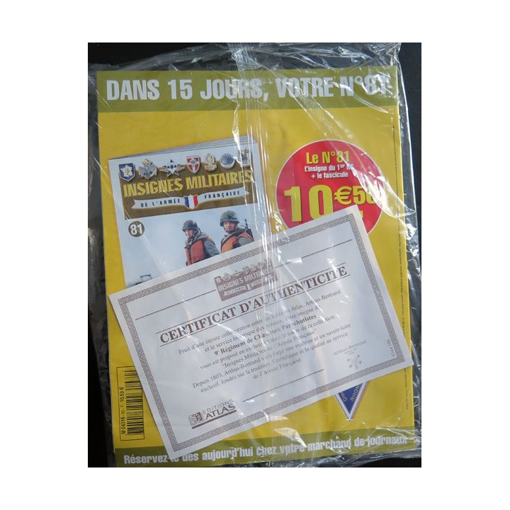 9° RCP : insigne du 9° régiment de chasseurs parachutistes réalisé par Arthus Bertrand pour les Editions Atlas