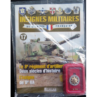8° RA : insigne métallique du 8° régiment d'artillerie fabriqué par Arthus Bertrand pour les éditions Atlas