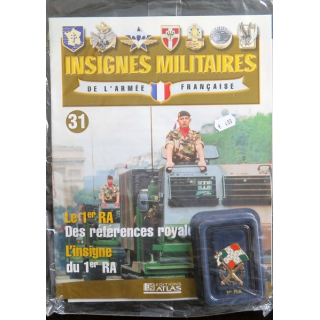 1° RA : insigne métallique du 1° régiment d'artillerie fabriqué par Arthus Bertrand pour les éditions Atlas