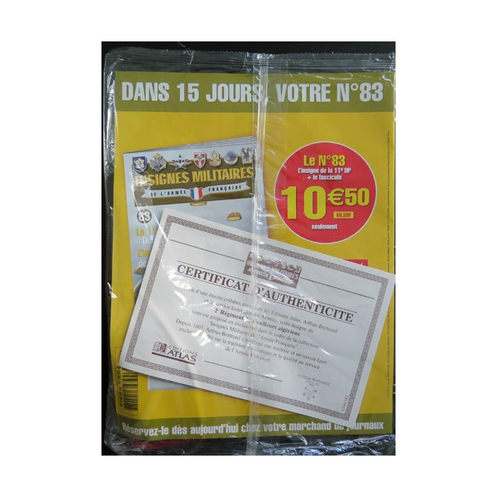 2° RTA : insigne métallique du 2° régiment de tirailleurs algériens réalisé par Arthus Bertrand pour les Editions Atlas