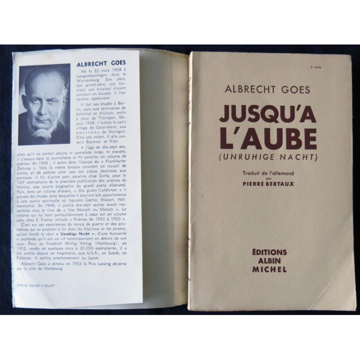 Jusqu'a l'aube de Albrecht Goes aux Editions Albin Michel