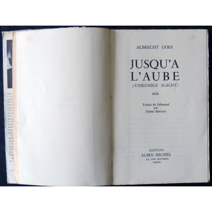 Jusqu'a l'aube de Albrecht Goes aux Editions Albin Michel