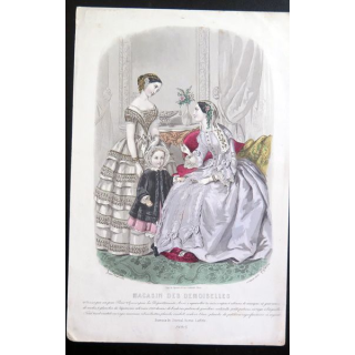 Gravure mode Magasin des demoiselles 26 x 17 cm