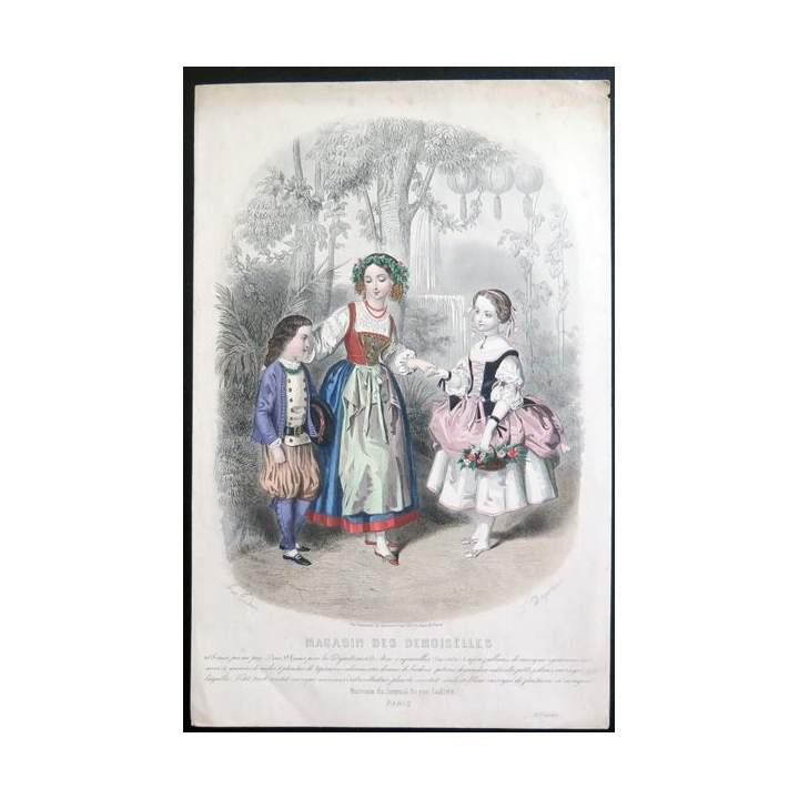Gravure mode Magasin des demoiselles 16,5 x 25,7 cm