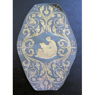 Gravure or sur cuir ovale vert 25 x 17 cm 