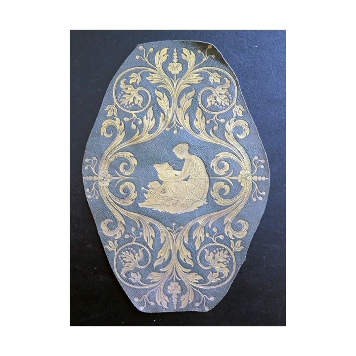 Gravure or sur cuir ovale vert 25 x 17 cm 