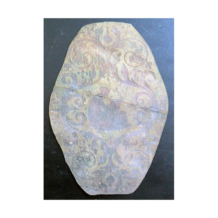 Gravure or sur cuir ovale vert 25 x 17 cm 