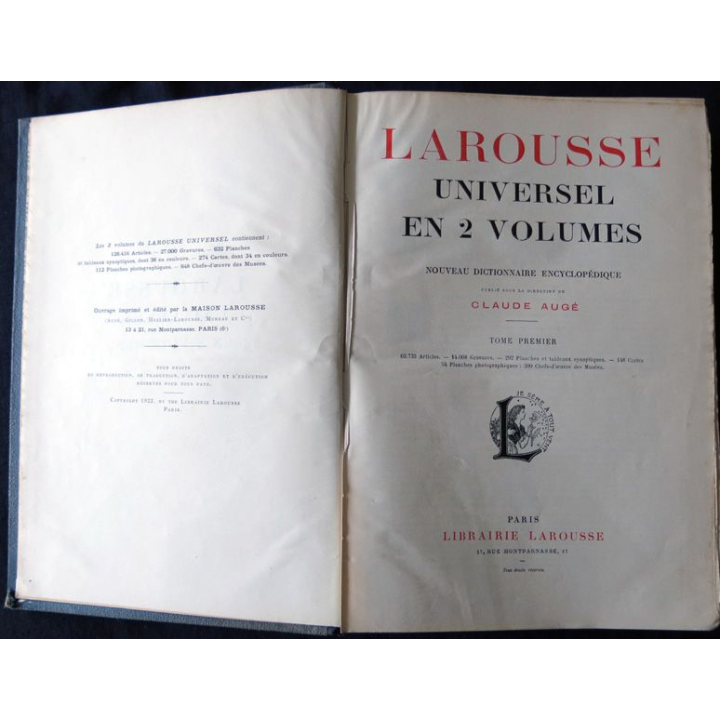 Larousse Universel en 2 volumes - Publié sous la direction de Claude Augé