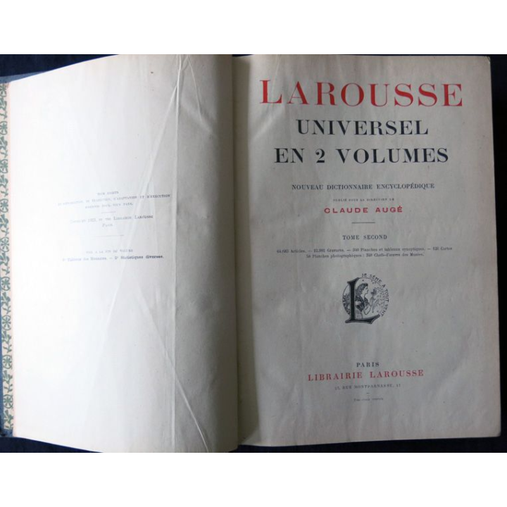 Larousse Universel en 2 volumes - Publié sous la direction de Claude Augé