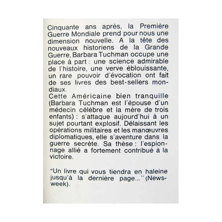 Le secret de la grande guerre de Barbara Tuchman aux Editions Fayard