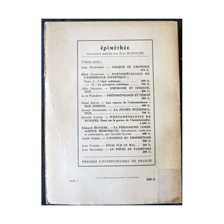 Essai sur le Mal de Jean Nabert aux Editions Presses Universitaires de France (1955)