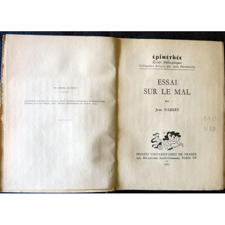 Essai sur le Mal de Jean Nabert aux Editions Presses Universitaires de France (1955)