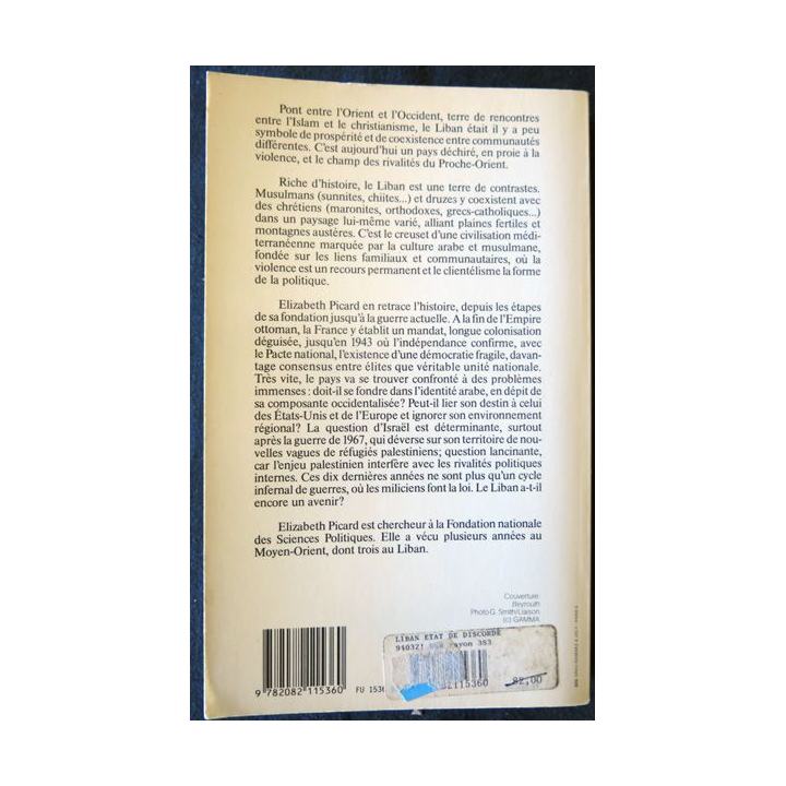 Liban Etat de discorde de Elizabeth Picard aux Editions Flammarion