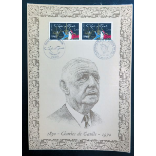 Carte 1° Jour Charles de Gaulle 1890 - 1970 illustré et oblitéré sur soie numéroté 33