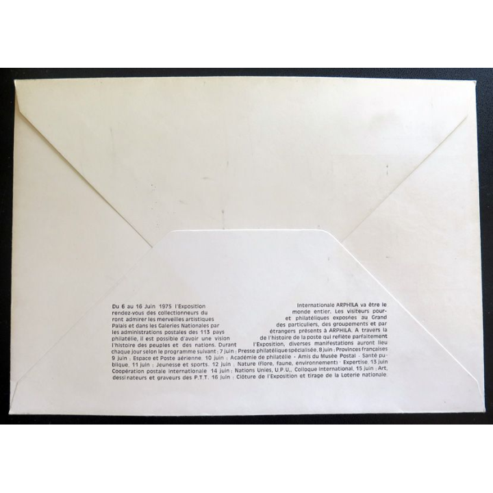 Enveloppe 1° Jour 6 juin 1975 "Arphila 75" Paris N° 927
